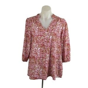 Jude Connally Womens Kerry Nylon Blend Geo Print 3/4 Sleeve V-Neck Tunic Top S